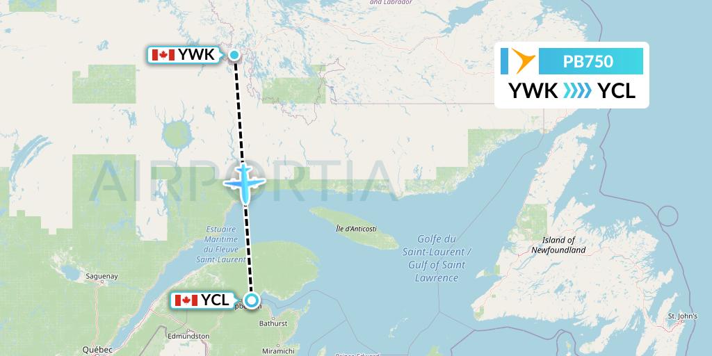 PB750 PAL Airlines Flight Map: Wabush to Charlo