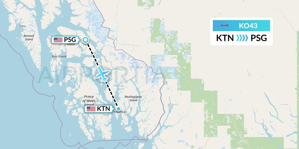 KO43 Komiaviatrans Flight Map: Ketchikan to Petersburg