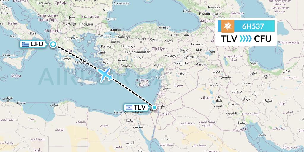 6H537 Israir Airlines Flight Map: Tel Aviv to Corfu