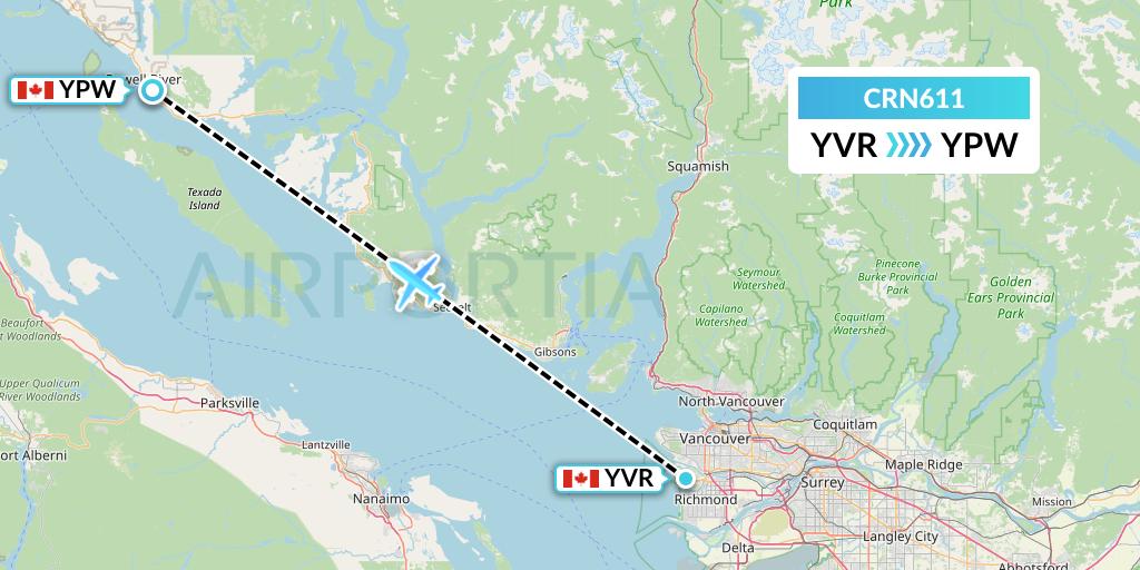 CRN611 Aerocaribbean Flight Map: Vancouver to Powell River