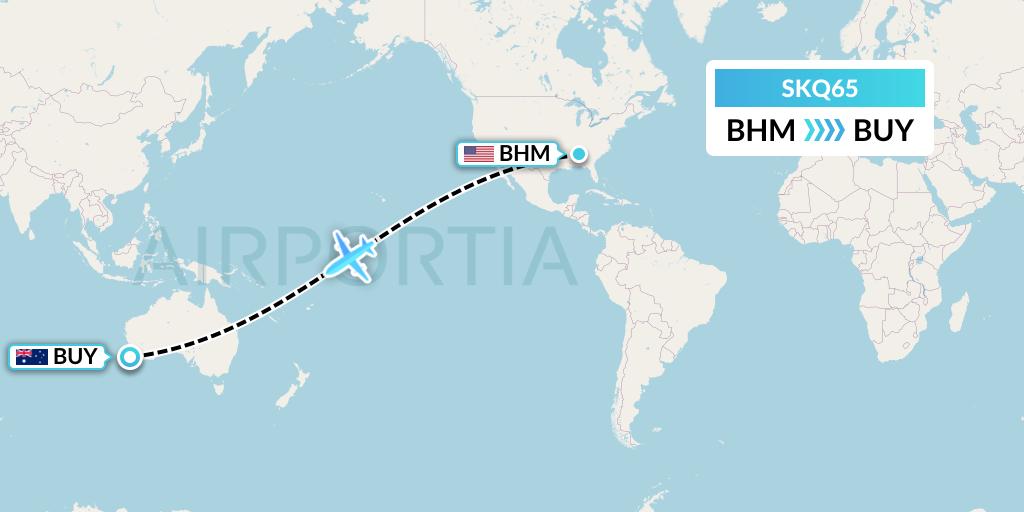SKQ65 Labcorp Flight Map: Birmingham to Bunbury