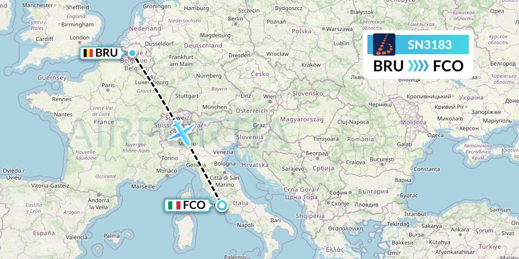 SN3183 Brussels Airlines Flight Map: Brussels to Rome