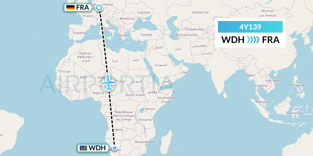 4Y139 Eurowings Discover Flight Map: Windhoek to Frankfurt