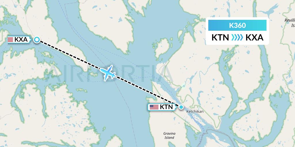 K360 Taquan Air Flight Map: Ketchikan to Kasaan
