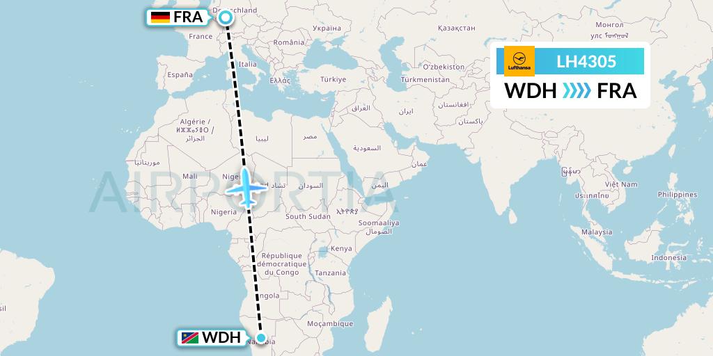 LH4305 Lufthansa Flight Map: Windhoek to Frankfurt