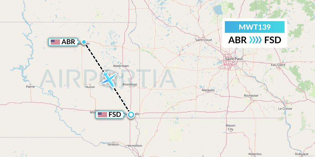 MWT139 Midwest Aviation Division Flight Map: Aberdeen to Sioux Falls