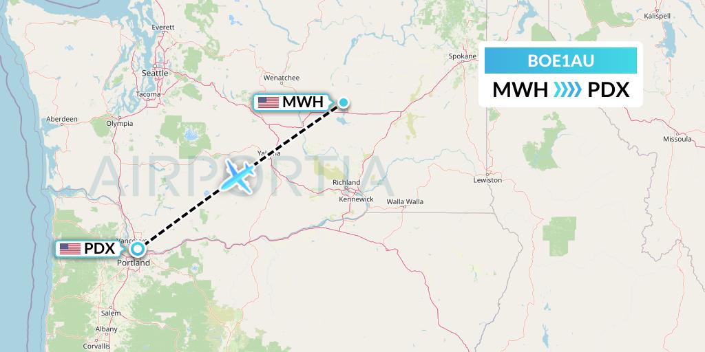 BOE1AU Boeing Flight Map: Moses Lake to Portland