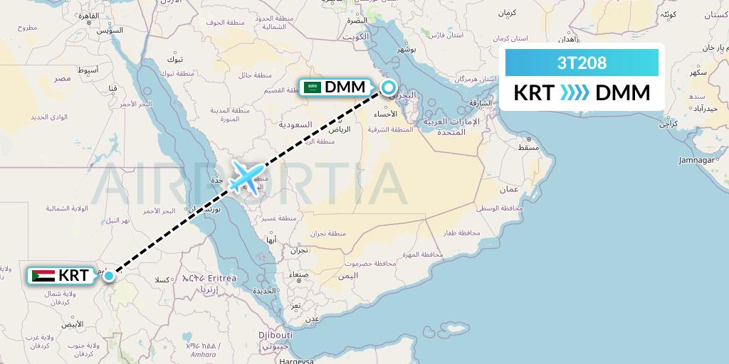 3T208 Tarco Airlines Flight Map: Khartoum to Dammam