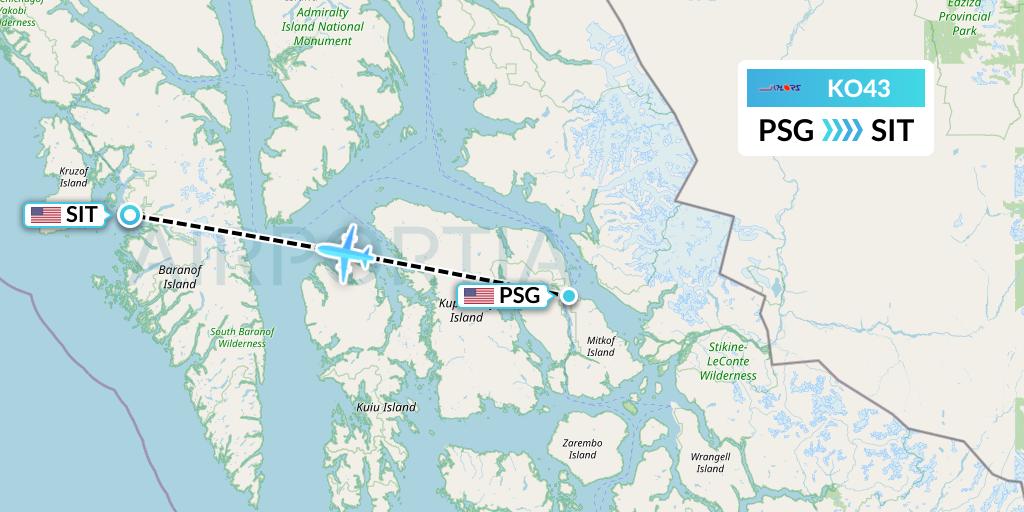 KO43 Komiaviatrans Flight Map: Petersburg to Sitka
