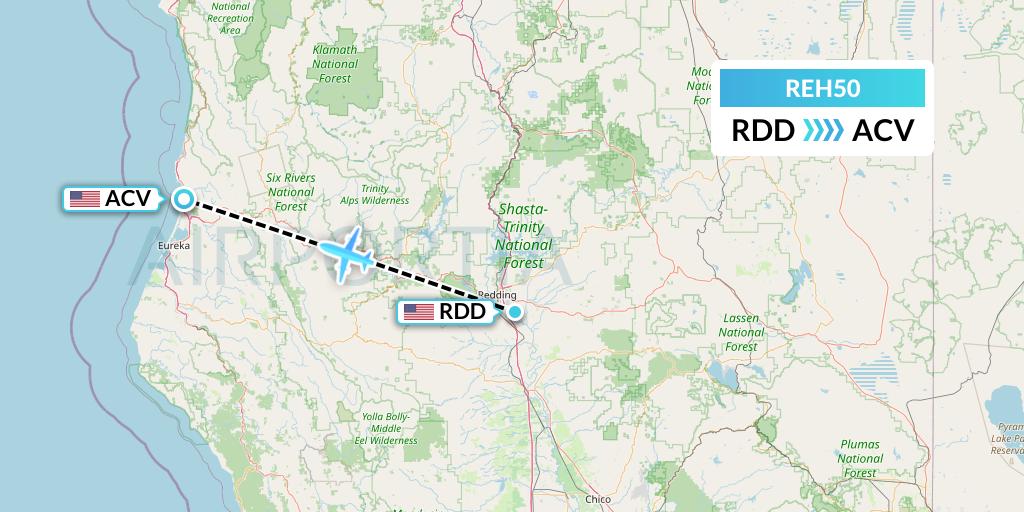 REH50 Reach Air Medical Services Flight Map: Redding to Eureka