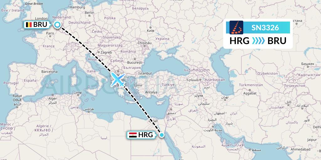 SN3326 Brussels Airlines Flight Map: Hurghada to Brussels
