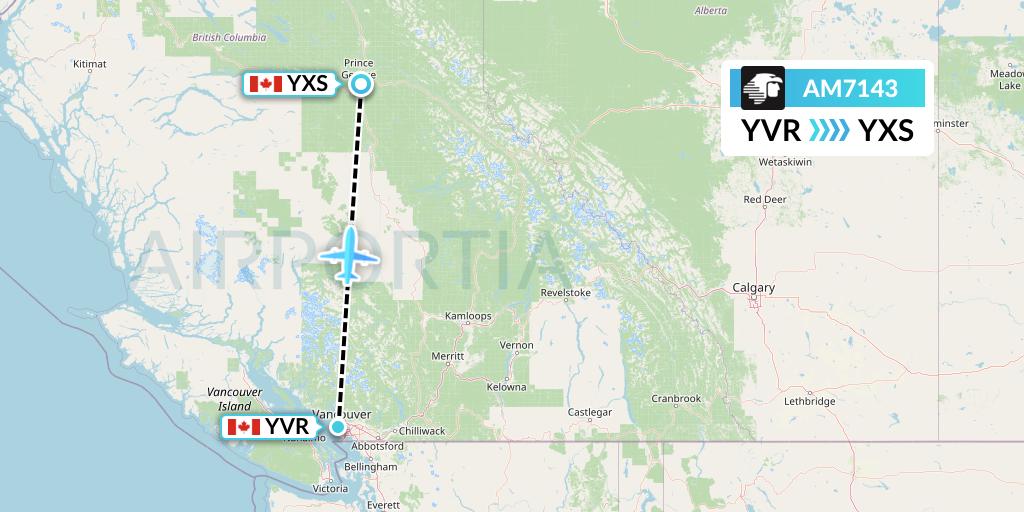 AM7143 Aeromexico Flight Map: Vancouver to Prince George