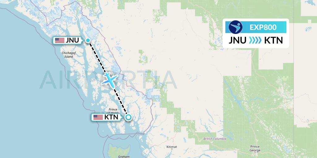 EXP800 Island Air Express Flight Map: Juneau to Ketchikan