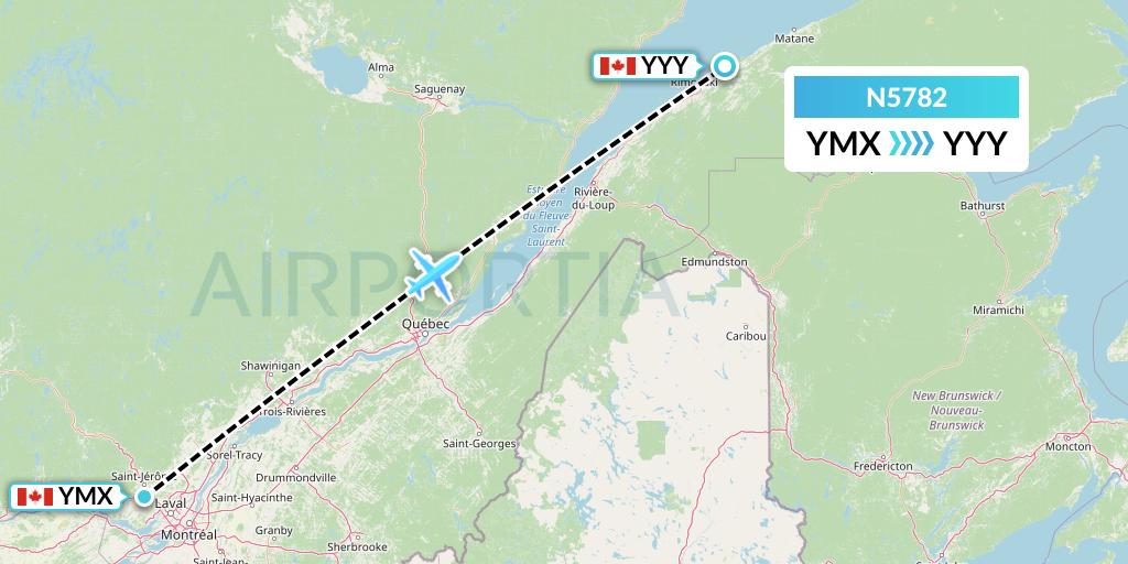 N5782 Nolinor Aviation Flight Map: Montreal to Mont-Joli