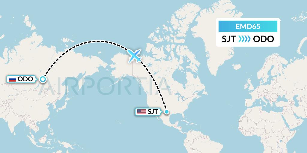 EMD65 Eaglemed Flight Map: San Angelo to Bodaybo