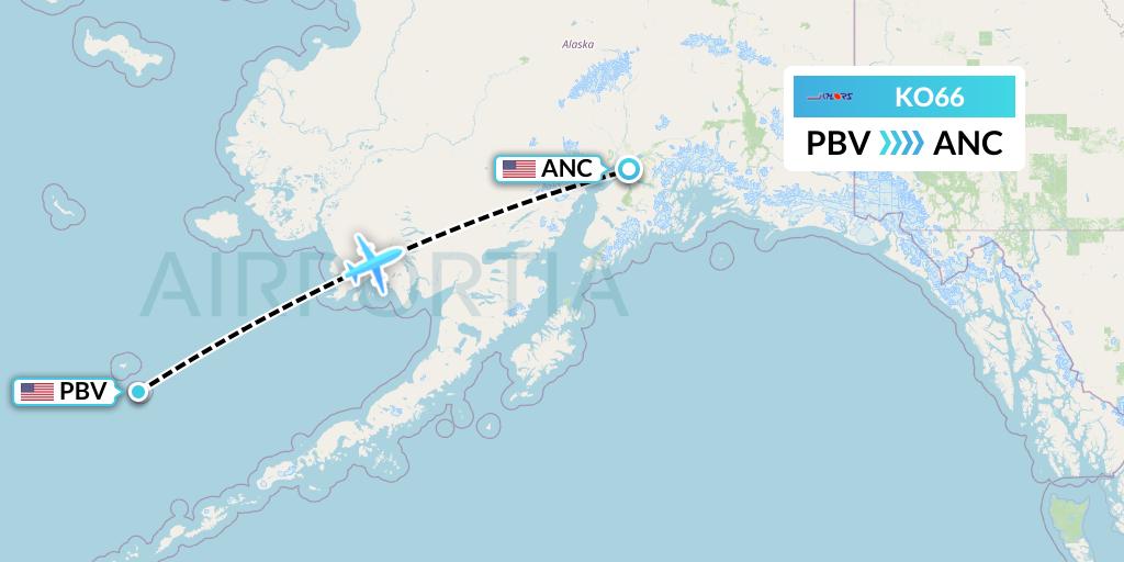 KO66 Komiaviatrans Flight Map: St George to Anchorage