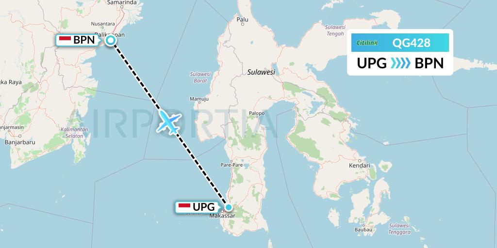 QG428 Citilink Flight Map: Makassar to Balikpapan