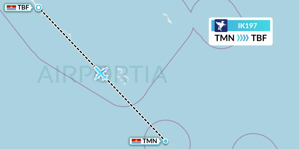 IK197 Air Kiribati Flight Map: Tamana Island to Kiribati