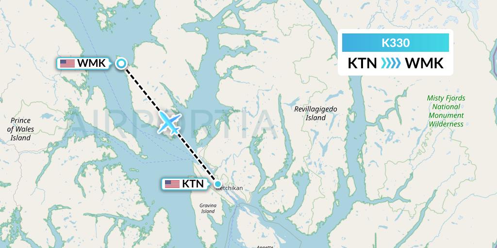 K330 Taquan Air Flight Map: Ketchikan to Meyers Chuck