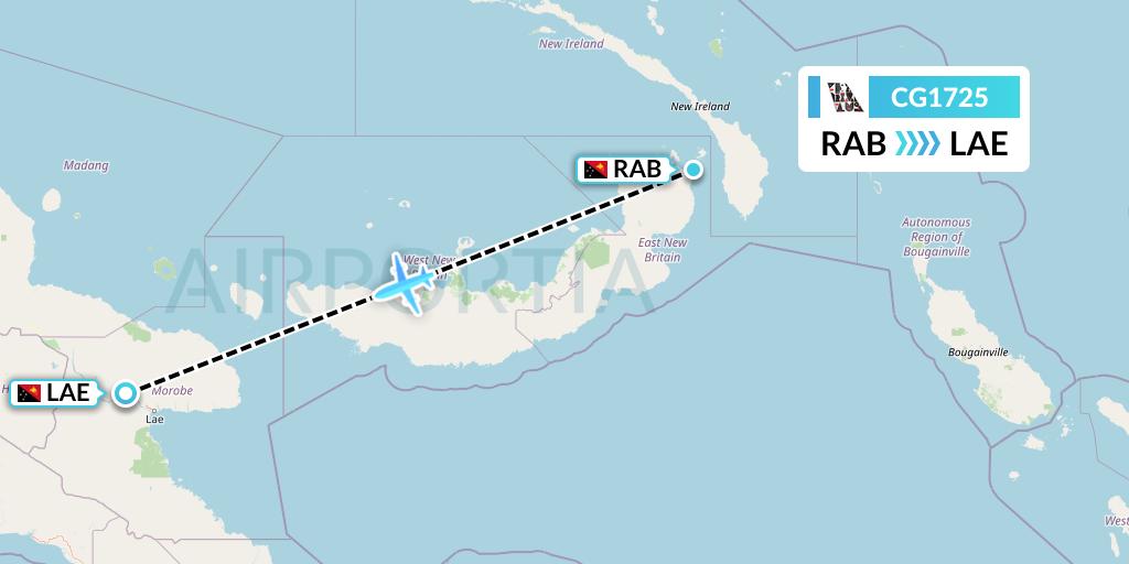 CG1725 Airlines PNG Flight Map: Tokua to Lae