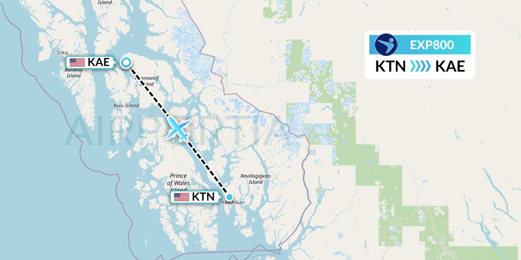 EXP800 Island Air Express Flight Map: Ketchikan to Kake