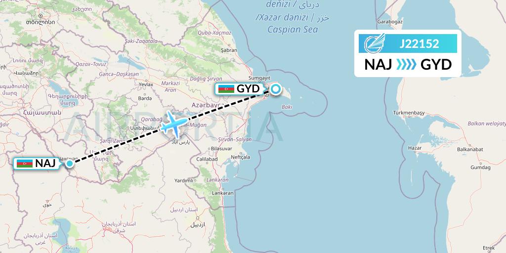 J22152 Azerbaijan Airlines Flight Map: Nakhchivan to Baku