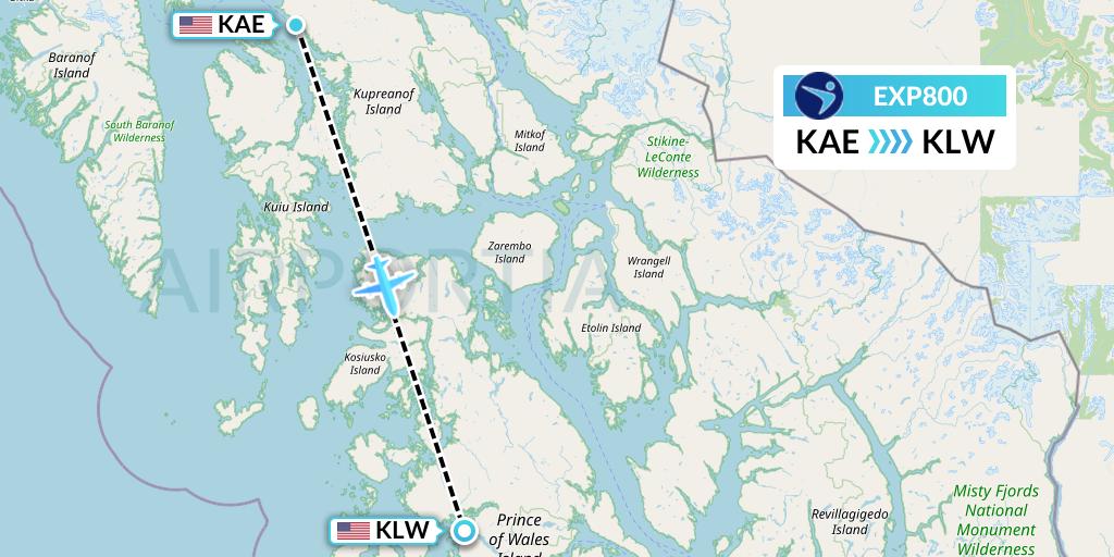 EXP800 Island Air Express Flight Map: Kake to Klawock