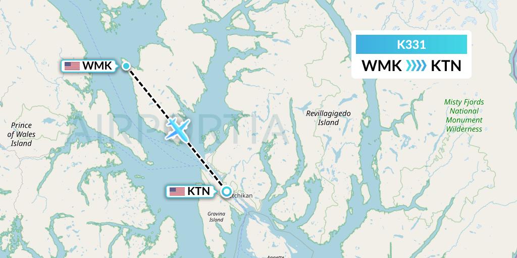 K331 Taquan Air Flight Map: Meyers Chuck to Ketchikan