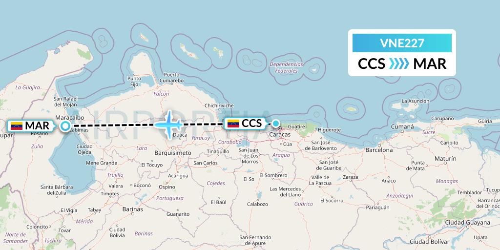 VNE227 Venezolana Flight Map: Caracas to Maracaibo