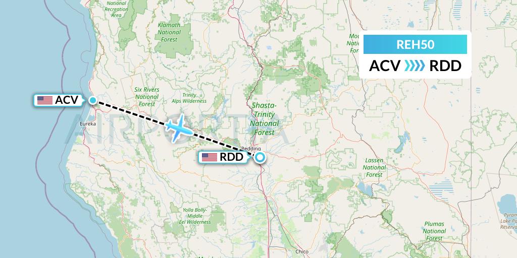 REH50 Reach Air Medical Services Flight Map: Eureka to Redding