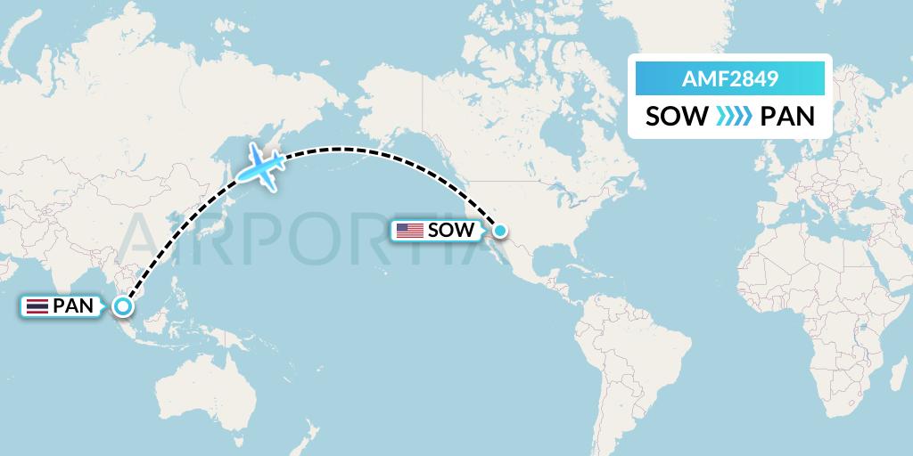 AMF2849 Ameriflight Flight Map: Show Low to Thailand