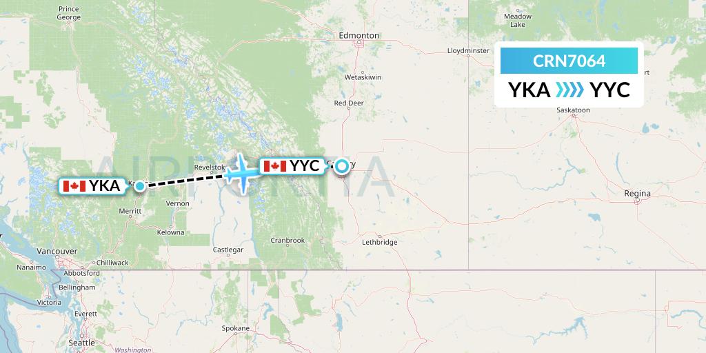 CRN7064 Aerocaribbean Flight Map: Kamloops to Calgary