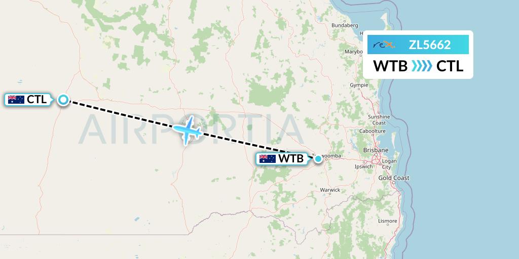 ZL5662 Regional Express Flight Map: Toowoomba to Charleville