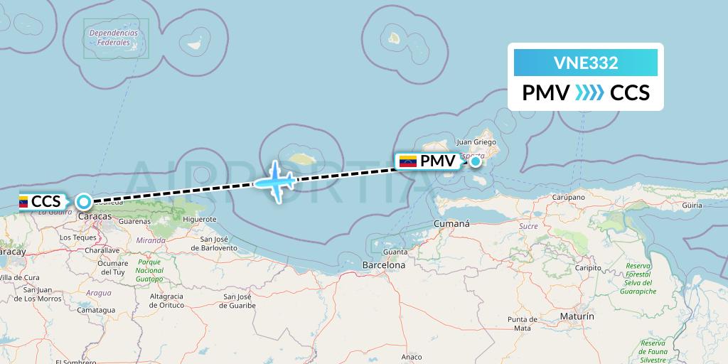 VNE332 Venezolana Flight Map: Porlamar to Caracas