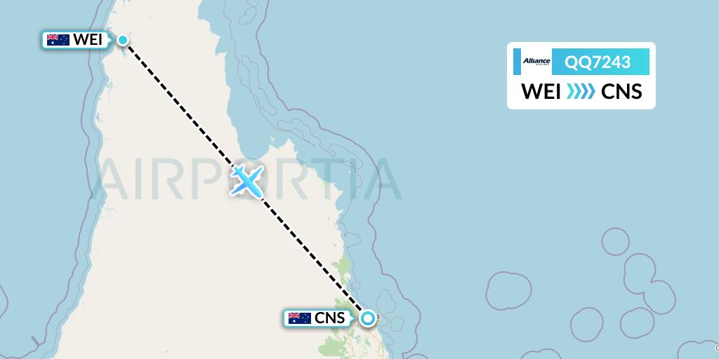 QQ7243 Alliance Airlines Flight Map: Weipa to Cairns