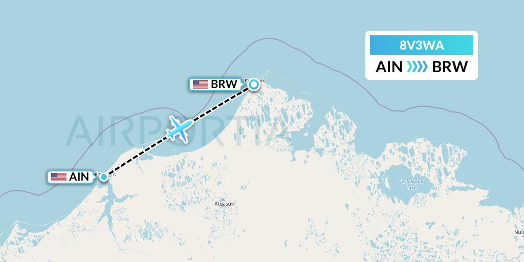 8V3WA Wright Air Service Flight Map: Wainwright to Barrow