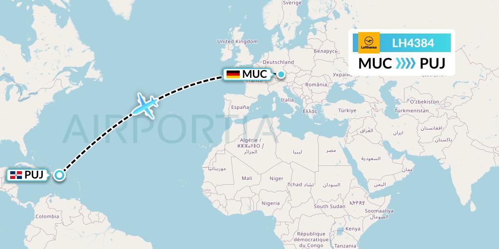 LH4384 Lufthansa Flight Map: Munich to Punta Cana