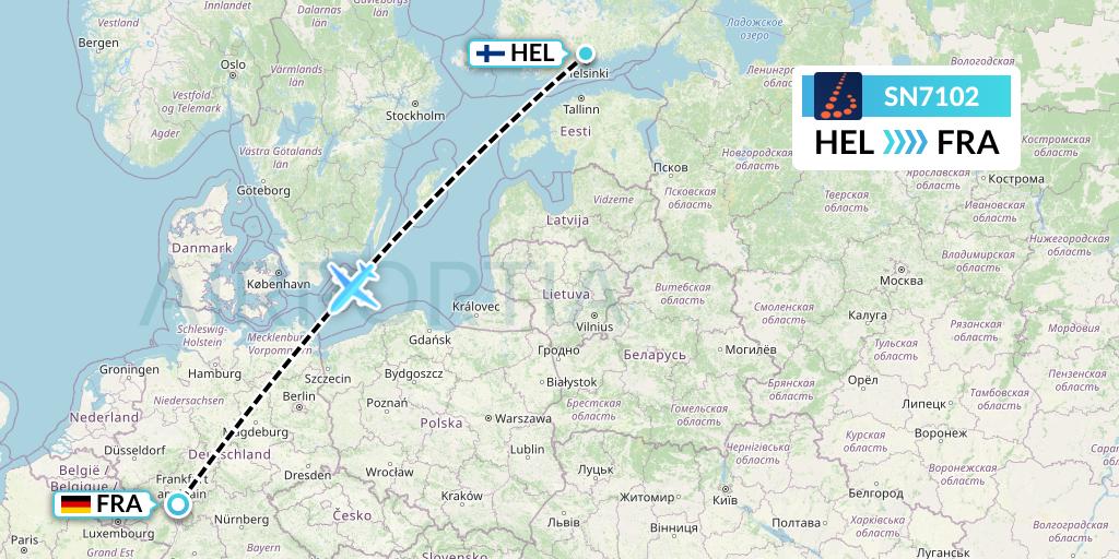 SN7102 Brussels Airlines Flight Map: Helsinki to Frankfurt