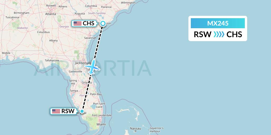 MX245 Breeze Airways Flight Map: Fort Myers to Charleston