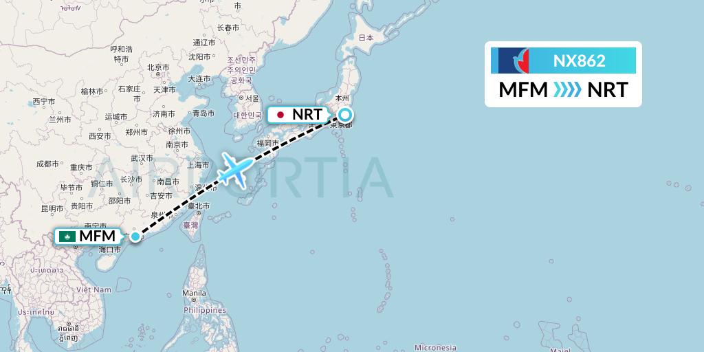 NX862 Air Macau Flight Map: Macau to Tokyo