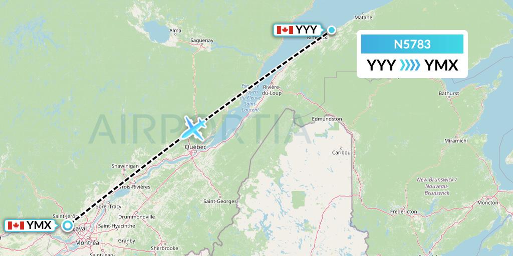 N5783 Nolinor Aviation Flight Map: Mont-Joli to Montreal