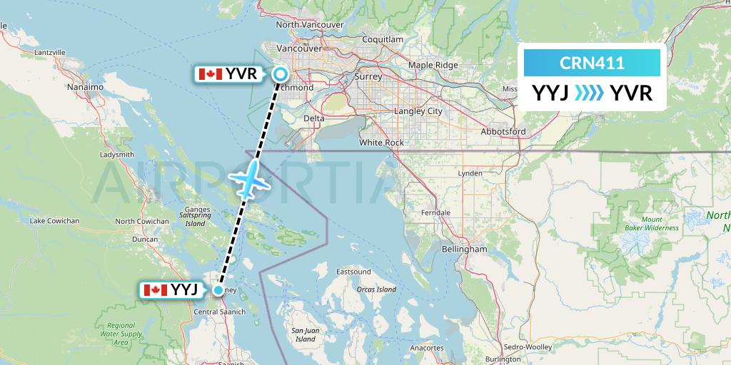 CRN411 Aerocaribbean Flight Map: Victoria to Vancouver