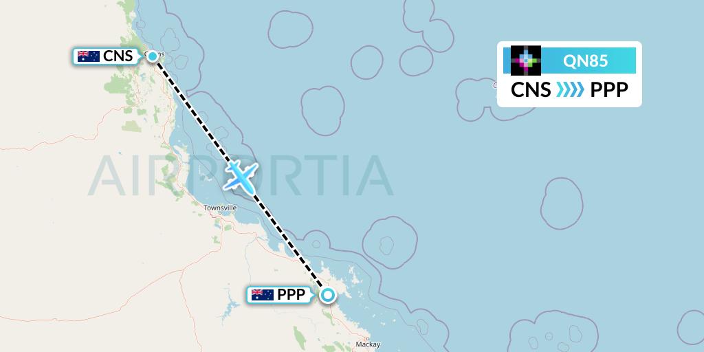QN85 Skytrans Flight Map: Cairns to Proserpine