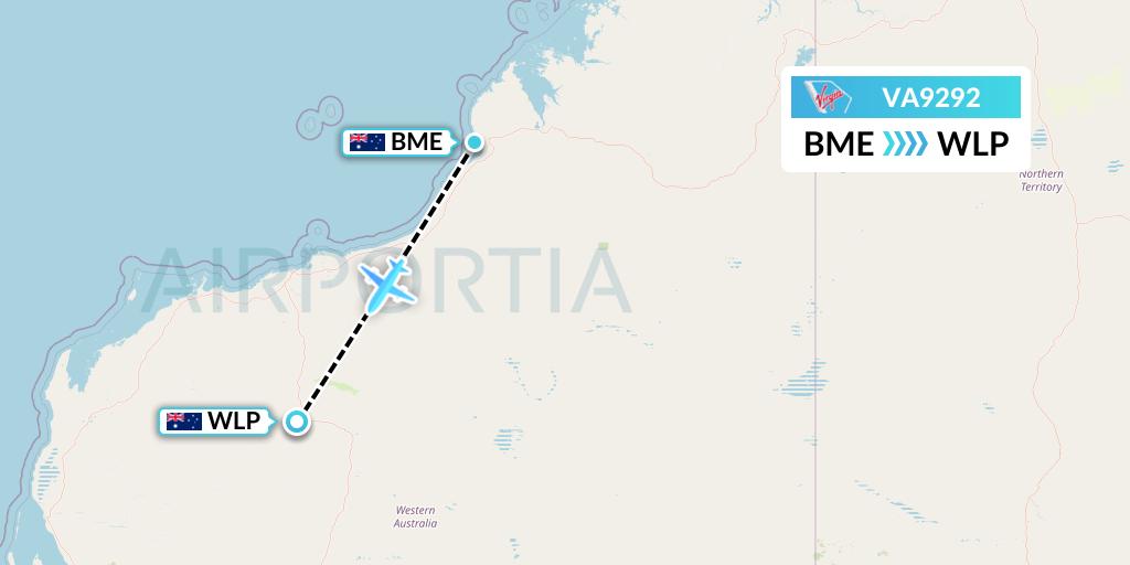 VA9292 Virgin Australia Flight Map: Broome to West Angelas