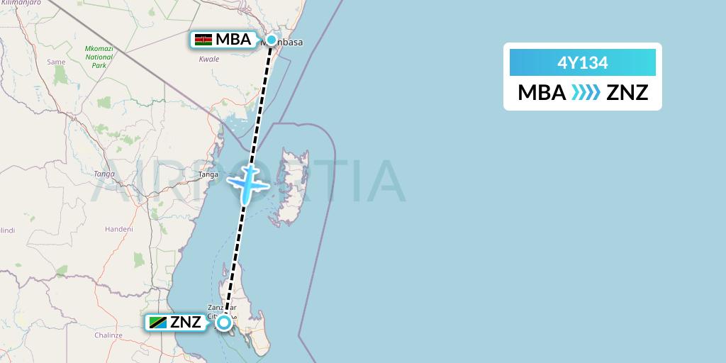 4Y134 Eurowings Discover Flight Map: Mombasa to Zanzibar