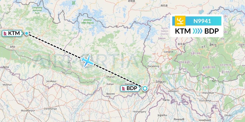 N9941 Shree Airlines Flight Map: Kathmandu to Bhadrapur