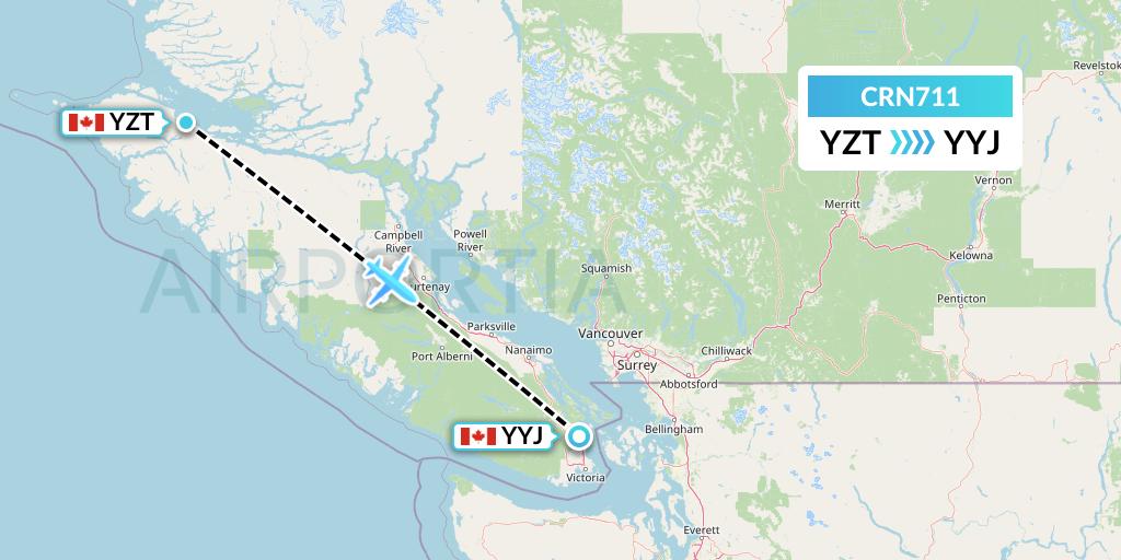 CRN711 Aerocaribbean Flight Map: Port Hardy to Victoria