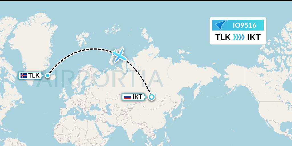 IO9516 IrAero Flight Map: Talknafjordur to Irkutsk