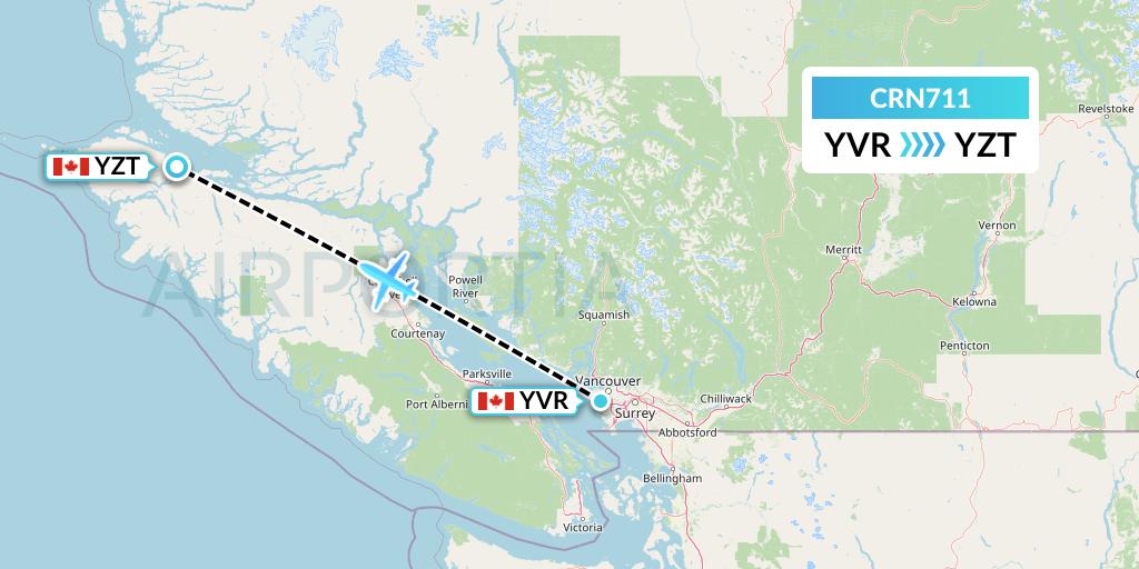 CRN711 Aerocaribbean Flight Map: Vancouver to Port Hardy