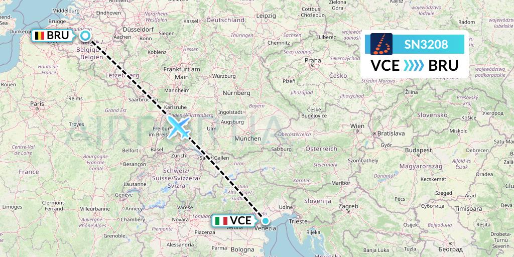 SN3208 Brussels Airlines Flight Map: Venice to Brussels
